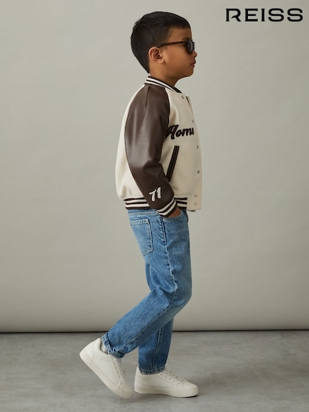Reiss Off White/Brown Walker 3-9 yrs Home Run Varsity Bomber Jacket (AL7833) | £68