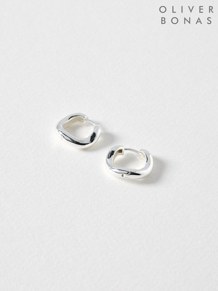 Oliver Bonas Silver Tone Ona Ripple Wave Silver Plated Clicker Hoop Large Earrings (AL7939) | £45
