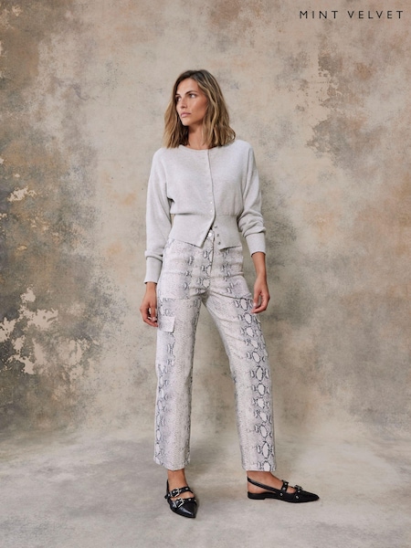 Mint Velvet Cream Snake Effect Print Cargo Straight Jeans (AL8164) | £99