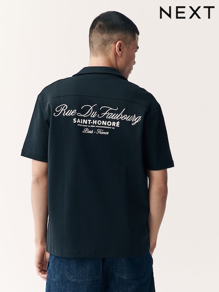 Black Text Graphic Jersey Shirt (AL8193) | £30