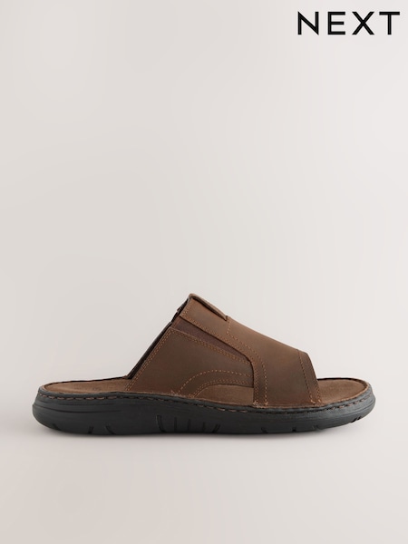 Brown Leather Slip On Mule Sandals (AL8196) | £40