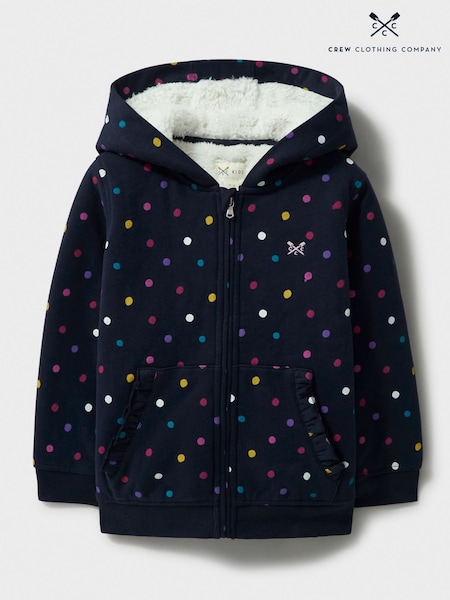 Crew Clothing Company Blue Teddy Fleece Lined 100% Cotton Zip Hoodie (AL8244) | £32 - £40