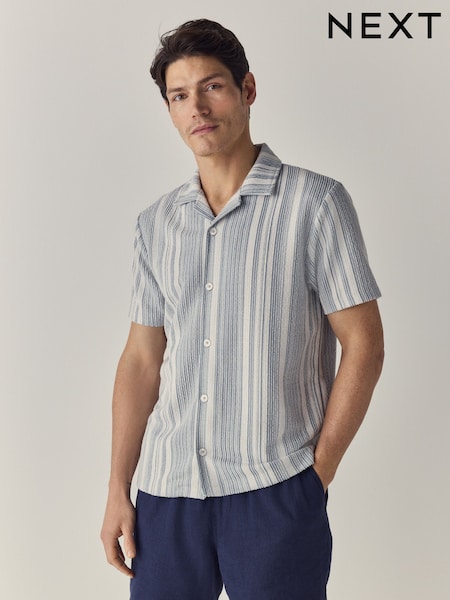 Blue Textured Stripe Jersey Shirt (AL8257) | £32
