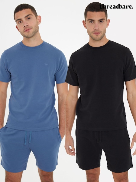 Threadbare Black Short Sleeve Cotton Blend Pyjamas Set 2 Pack (AL8412) | £40