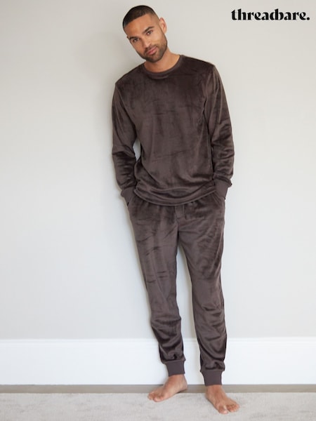 Threadbare Dark Brown Soft Touch Velour Loungewear Set (AL8413) | £36
