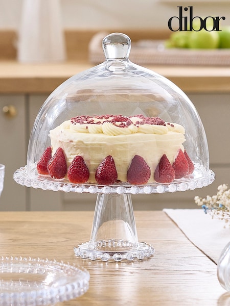 Dibor Clear Bella Perle Glass Cake Stand and Dome (AL8501) | £48