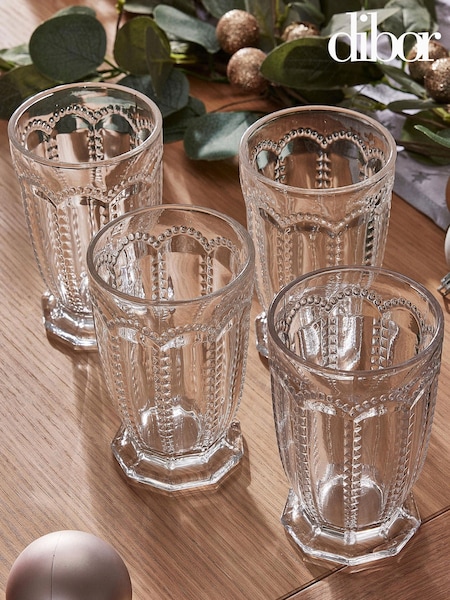 Dibor 4 Pack Clear Bella Perle Tall Tumbler Glasses (AL8503) | £24