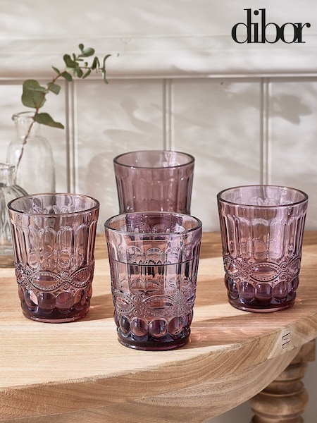 Dibor 4 Pack Pink Aurielle Embossed Tumbler Glasses (AL8505) | £22