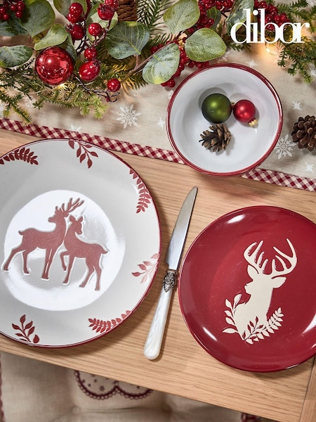 Dibor Red 12 Piece Red Stag Dinner Set (AL8506) | £58