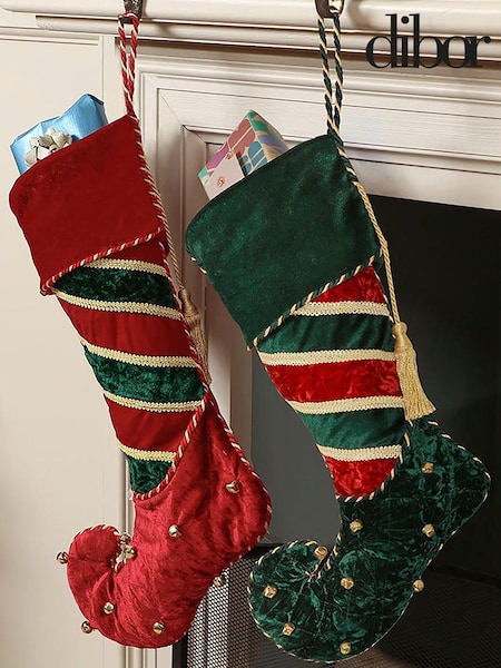Dibor Red His and Hers Jingle Bell Christmas Stocking (AL8556) | £44