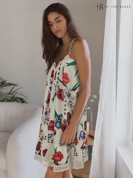 B by Ted Baker Ecru Floral Viscose Ladder Trim Slip (AL8589) | £39