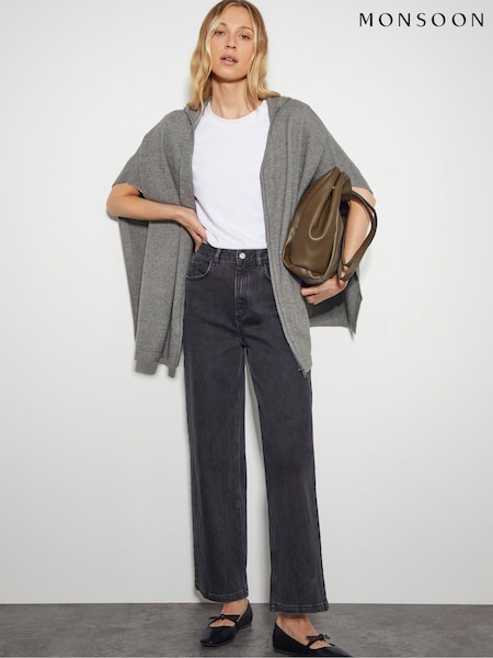 Monsoon Grey Knit Poncho Hoodie (AL8622) | £55