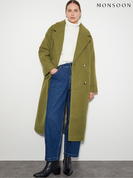 Monsoon Green Ophelia Double Breasted Boucle Coat (AL8671) | £150