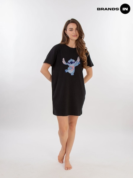 Brands In Black Disney Lilo & Stitch Heart Women 100% Cotton Nightdress (AL8674) | £30