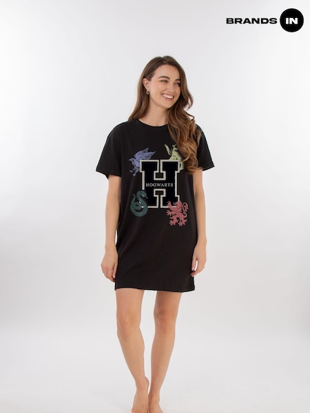 Brands In Black Harry Potter H Houses Women 100% Cotton Nightdress (AL8684) | £30