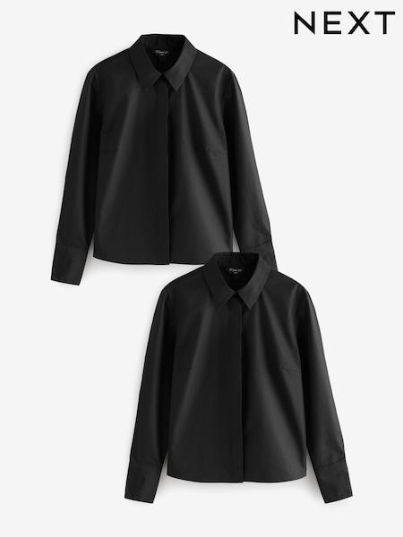 Black Fitted Collared Long Sleeve Shirts 2 Pack (AL8820) | £35