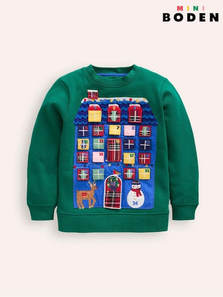 Boden Green Advent Calendar Christmas Festive 100% Cotton Sweatshirt (AL8938) | £23 - £27
