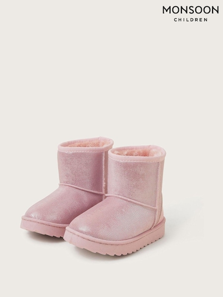 Monsoon Pink Faux Fur-Lined Metallic Ankle Boots (AL8968) | £22 - £26
