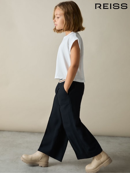 Reiss Navy Abs 4-9 yrs Stripe-Waistband Wide-Leg Trousers (AL8997) | £40