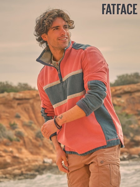 FatFace Coral Pink 100% Cotton Airlie Panel Quarter Zip Sweat Top (AL9017) | £60