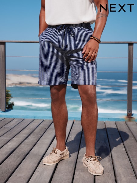 Navy 100% Cotton Stripe Drawstring Waist Shorts (AL9048) | £26