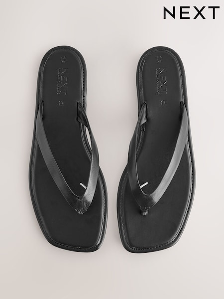 Black Leather Extra Wide Fit Forever Comfort® Square Toe Thong Sandals (AL9307) | £29