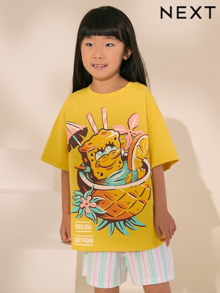 Yellow 100% Cotton Spongebob Oversized Graphic T-Shirt (3-16yrs) (AL9311) | £12 - £17