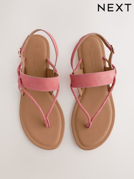 Coral Pink Leather Standard/Wide Fit Forever Comfort® Plaited Toe Tong Sandals (AL9315) | £22