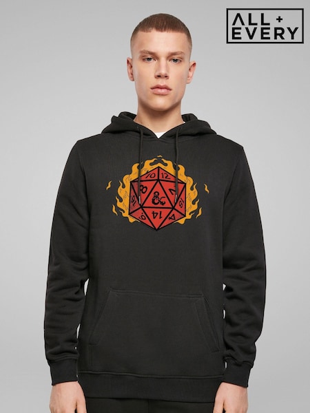 All + Every Black Dungeons & Dragons Fire Dice Mens Hooded Sweatshirt (AL9321) | £39