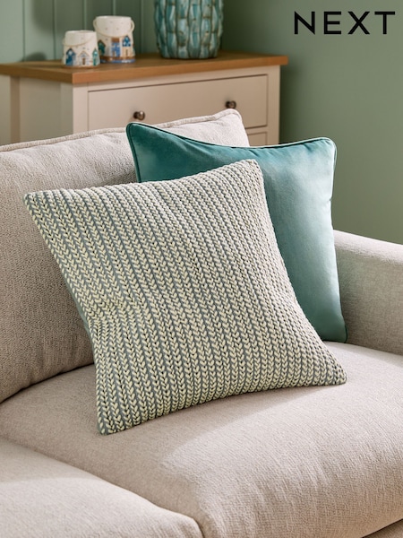 Blue 43 x 43cm Two Tone Plait Textured Cushion (AL9355) | £20