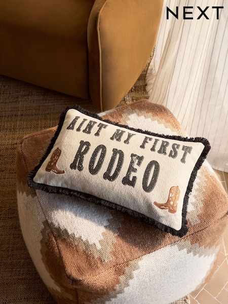 Natural/Black Aint My First Rodeo Slogan Cushion (AL9368) | £16