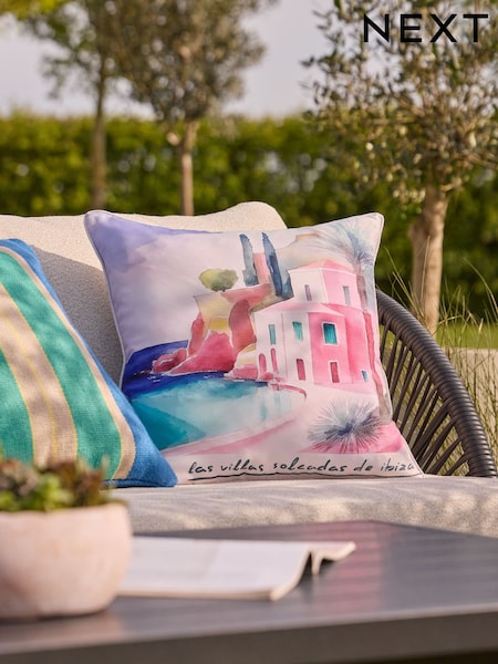 Pink Ibiza Indoor Outdoor Printed Cushion (AL9369) | £16