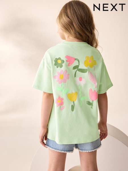 Mint Green Flower Embroidery Oversized Graphic Print T-Shirt (3-16yrs) (AL9387) | £10 - £15