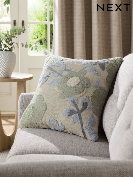 Blue Tufted Floral Cushion (AL9414) | £22