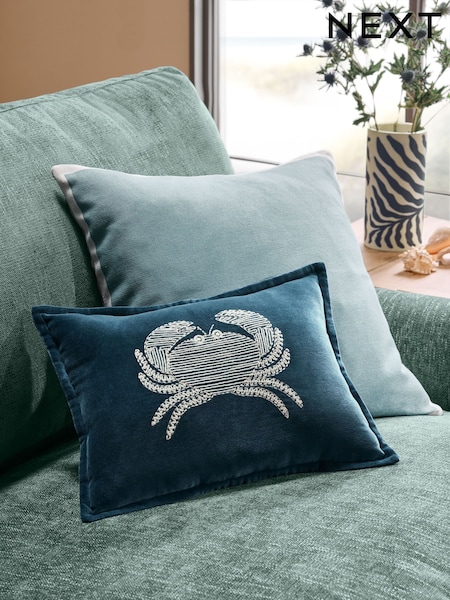 Blue Embroidered Island Crab Cushion (AL9419) | £0
