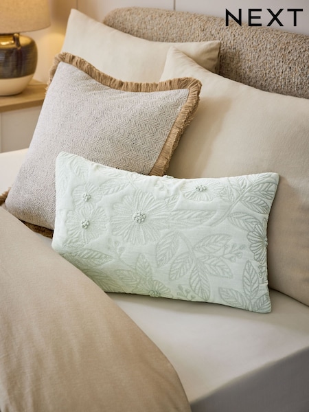 Blue 50 x 30cm Quilted Floral Cushion (AL9423) | £22