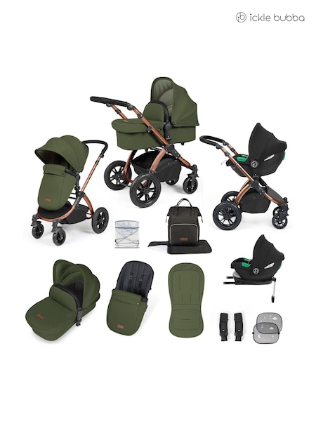 Ickle Bubba Bronze  Woodland  Black Stomp Luxe All-In-One I Size Travel System with Ci Base (AL9723) | £599