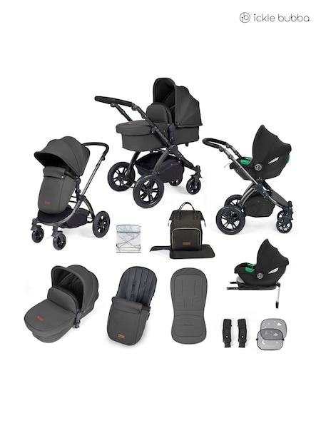 Ickle Bubba Black Charcoal Grey Stomp Luxe All-In-One I Size Travel System with Ci Base (AL9726) | £599