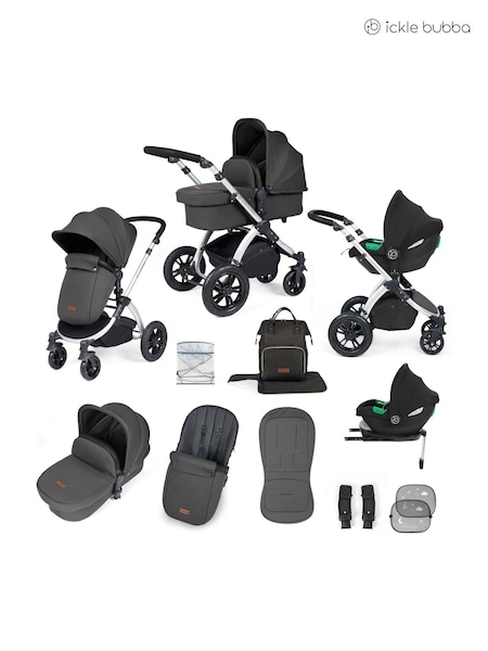 Ickle Bubba Silver  Charcoal Grey  Black Stomp Luxe All-In-One I Size Travel System with Ci Base (AL9727) | £599