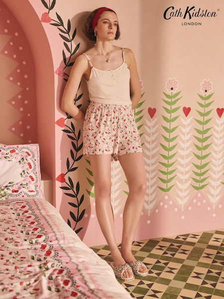 Cath Kidston Ecru Cherry Cami Shorts Pyjamas Set (AL9834) | £45