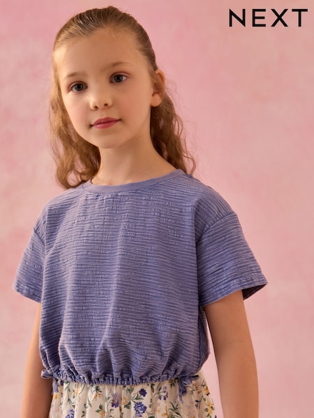 Blue Ruched Hem Textured T-Shirt (3-16yrs) (AL9884) | £10 - £15