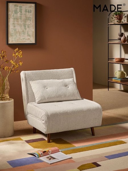 MADE.COM Off White Natural Pax Boucle Haru Single 1 Seater Sofa Bed (AL9897) | £375
