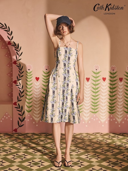 Cath Kidston Garden Stripe Strappy Midi 100% Cotton Dress (AL9982) | £99