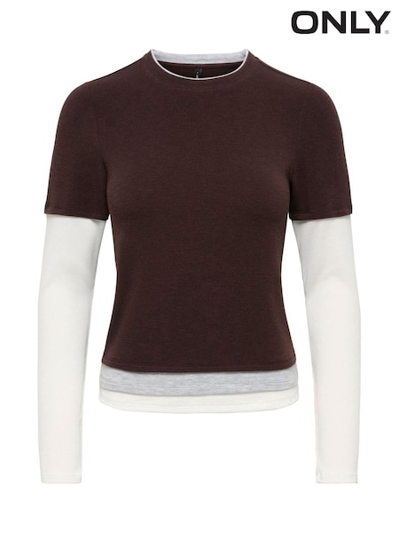 Brown - Only Layered Jersey Long Sleeve T-shirt