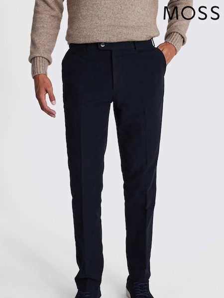 MOSS Blue Tailored Fit Moleskin 100% Cotton Trousers (AM0145) | £80