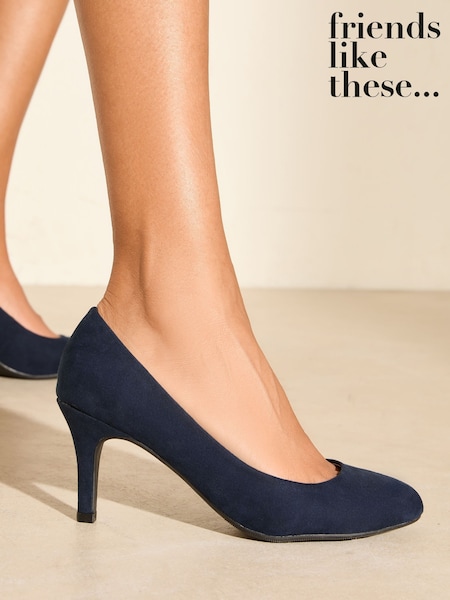 Friends Like These Navy Standard Fit Low Stiletto Heel Round Toe Faux Suede Court Shoes (AM0187) | £34