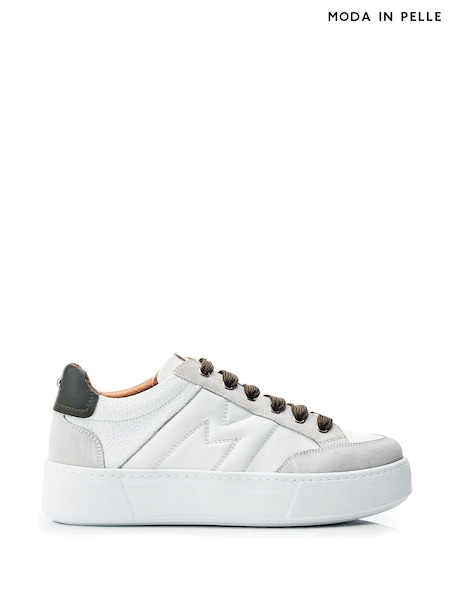 Moda in Pelle Amarante M Stitch Detail Chunky Leather White Trainers (AM0190) | £99