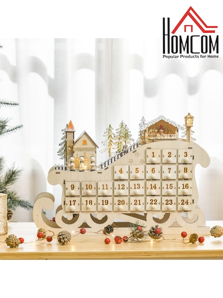 Homcom Brown Sleigh Advent Calendar Light Up Christmas Decoration (AM0456) | £67