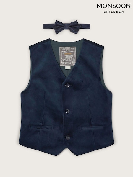 Monsoon Blue Velvet Waistcoat and Bow Tie Set (AM0489) | £35 - £50