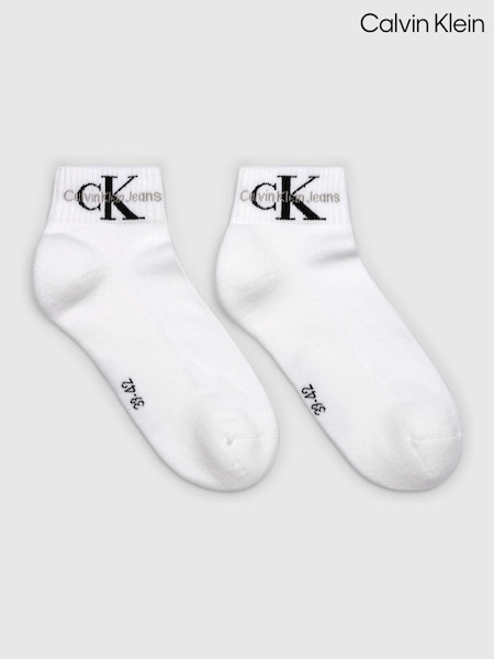 Calvin Klein White Mens Monogram Quarter Socks 2 Pack (AM0493) | £13